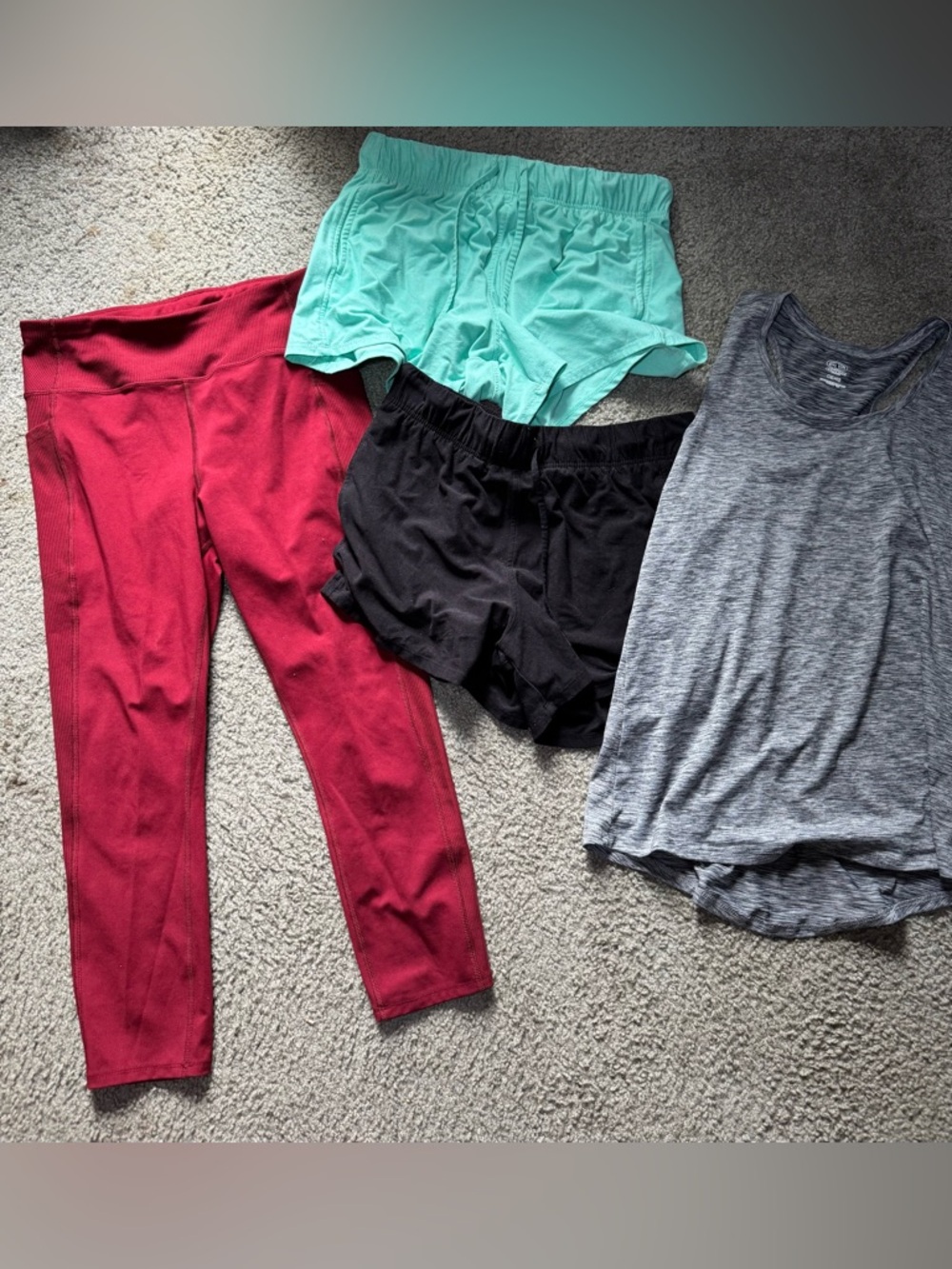 Athletic Works Set - Gray Tank, Burgundy Leggings, Mint & Black Shorts